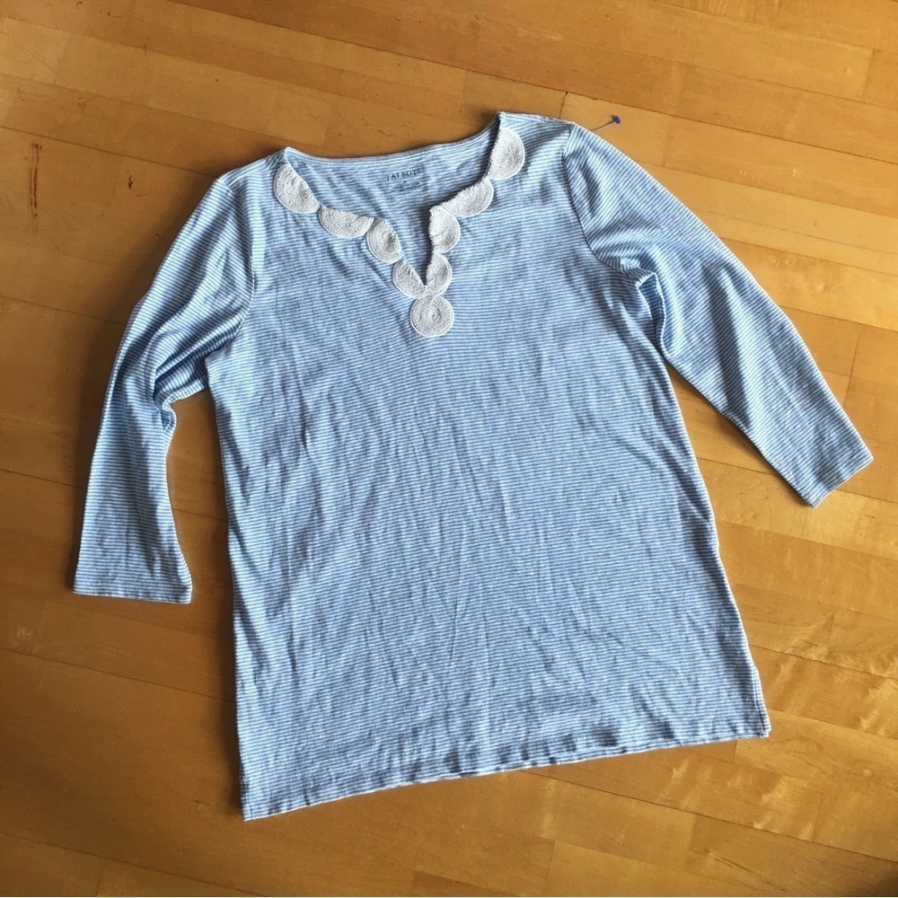 Talbots Striped, Beaded Tunic, 100% Cotton, Blue, White, Size M